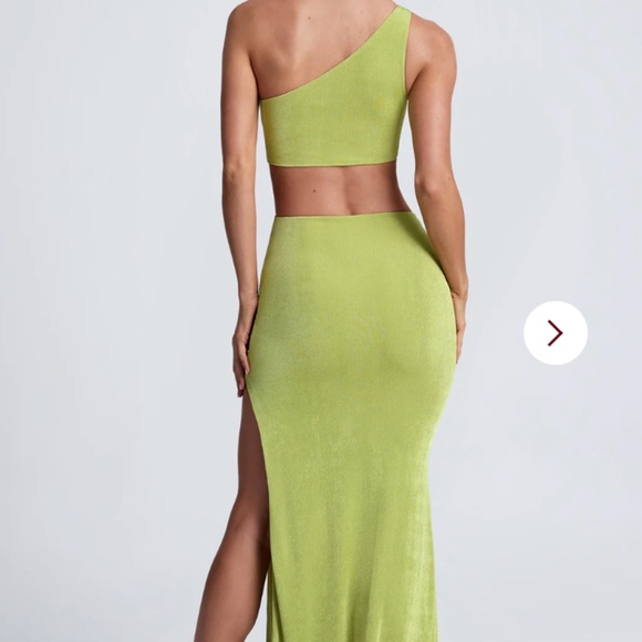 Oh Polly ROSALIA Hardware Detail One-Shoulder Maxi Dress in Olive Green - Picture 6 of 7